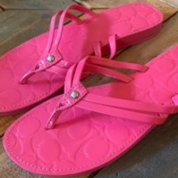 COACH Juney Pink Sz 8 Patent Leather Flip Flops - Picture 5 of 6